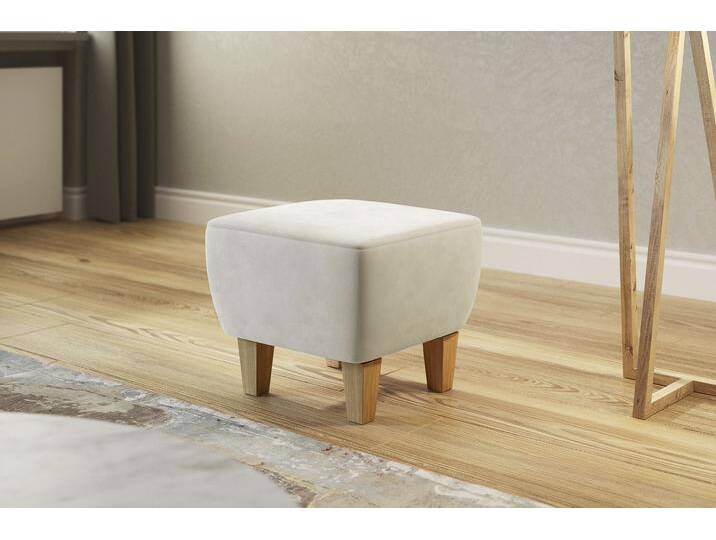 Polsterhocker HOME AFFAIRE Viva , beige (elfenbein), B:56cm H:46cm T:56cm, 100% Polyester, Hocker, mit Eichenfüßen von Home-affaire