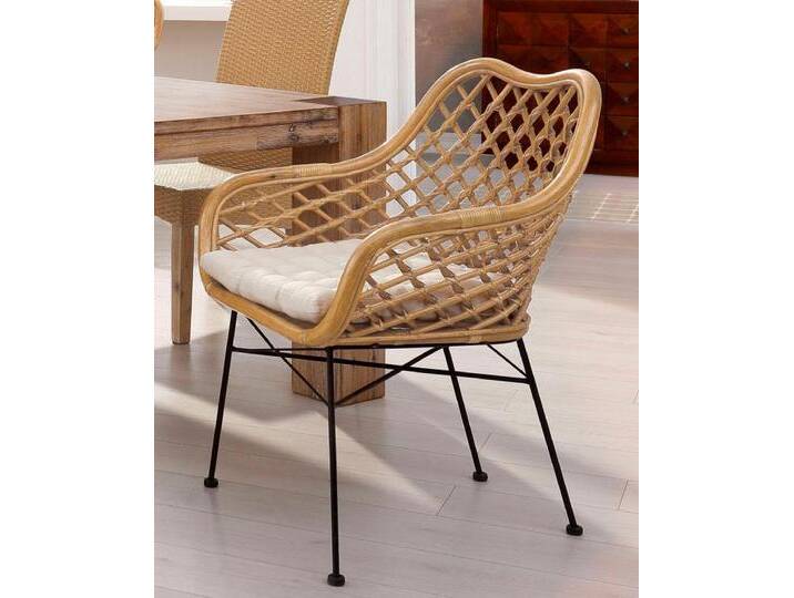 Rattanstuhl HOME AFFAIRE, gelb (honigfarben, schwarz), B:64cm H:90cm T:63cm, Geflecht Rattan, Stühle, ohne Sitzkissen von Home-affaire