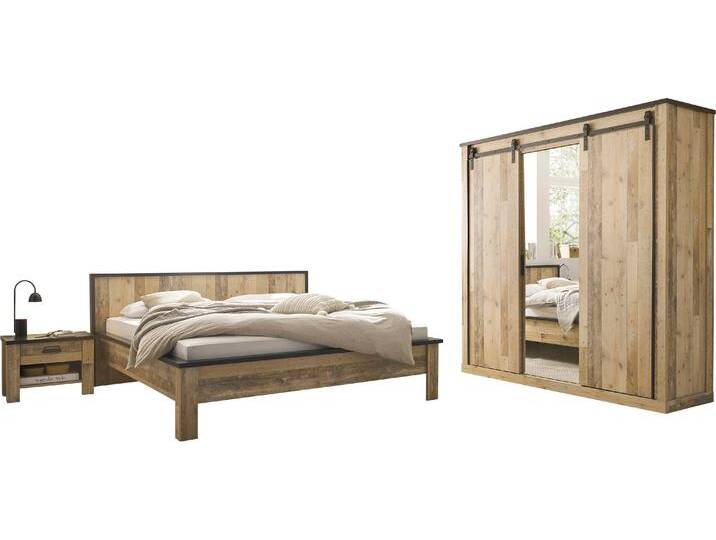 Schlafzimmer-Set HOME AFFAIRE SHERWOOD , braun (old style hell dekor), B:520cm H:209cm T:213cm, Schlafzimmermöbel-Sets, Liegefläche 180x200cm, Schrank 3-trg. 201cm breit von Home-affaire