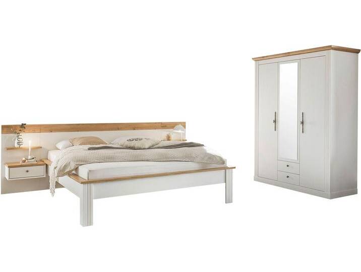 Schlafzimmer-Set HOME AFFAIRE Westminster , weiß, B/H: 180cm x 200cm, Schlafzimmermöbel-Sets, beinhaltet 1 Bett, Kleiderschrank 3-türig und 2 Wandpaneele von Home-affaire