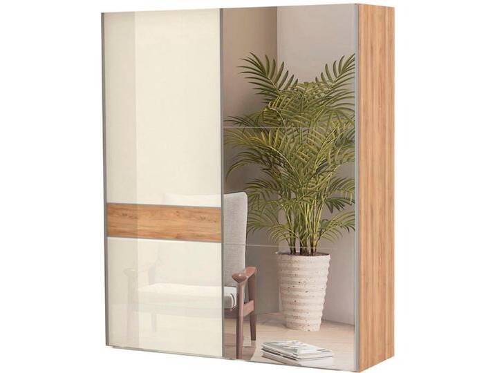 Schwebetürenschrank HOME AFFAIRE Gala, wahlweise mit oder ohne Spiegel, 182x65x224cm, FSC-zertifiziert , beige (beige, pacific walnut), B:182cm H:224cm T:65cm, Schränke, UV lackiert, kratzfest, hochglänzend, Soft-Close Funktion von Home-affaire