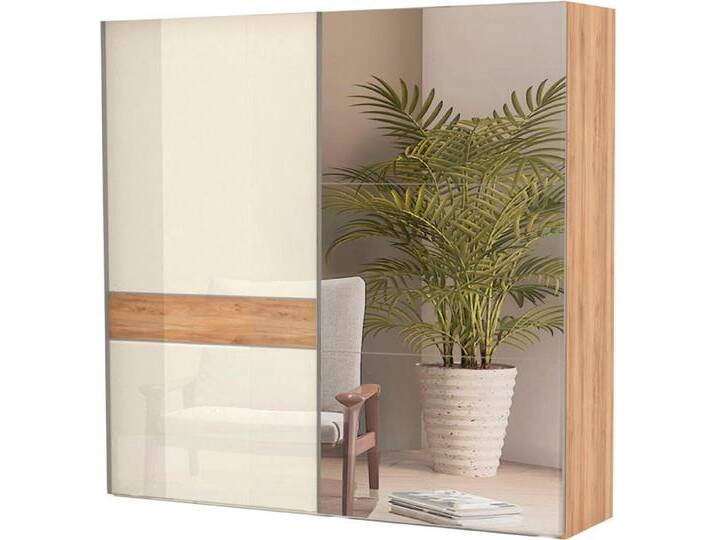 Schwebetürenschrank HOME AFFAIRE Gala, wahlweise mit oder ohne Spiegel, 230x65x224cm, FSC-zertifiziert , beige (beige, pacific walnut), B:230cm H:224cm T:65cm, Schränke, UV lackiert, kratzfest, hochglänzend, Soft-Close Funktion von Home-affaire