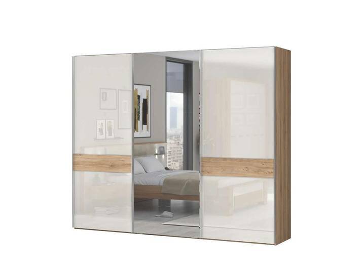 Schwebetürenschrank HOME AFFAIRE Gala, wahlweise mit oder ohne Spiegel, 272x65x224cm, FSC-zertifiziert , beige (beige, pacific walnut), B:272cm H:224cm T:65cm, Schränke, UV lackiert, kratzfest, hochglänzend, Soft-Close Funktion von Home-affaire