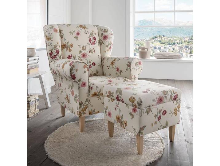Sessel HOME AFFAIRE Asino , bunt (blume), B:80cm H:102cm T:86cm, Strukturstoff Hahnentritt (55% Polyester, 45% Polyacryl), Sessel, mit Hahnentritt Bezug, wahlweise mit Hocker von Home-affaire