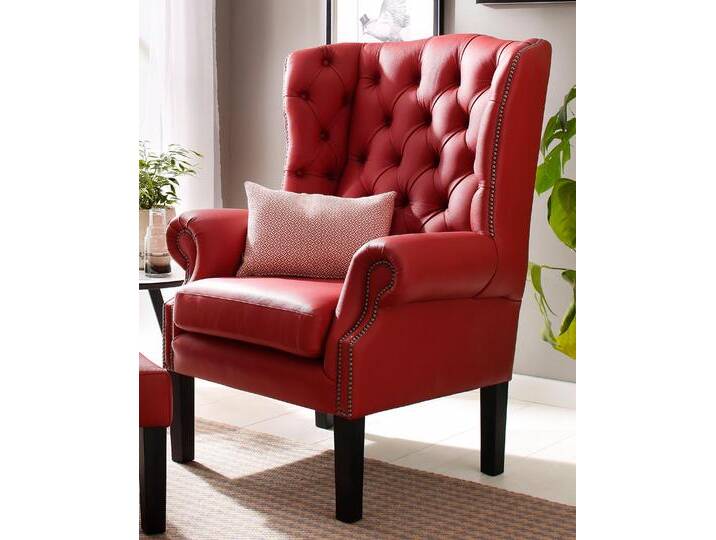 Sessel HOME AFFAIRE Bedford Ohrensessel Chesterfield , rot, B:83cm H:113cm T:94cm, NaturLEDER (echtes Rindsleder), Luxus-Microfaser Lederoptik (100% Polyester), Sessel, Einzelsessel Ledersessel, mit aufwendiger Knopfheftung und geschwungenen Armlehnen von Home-affaire