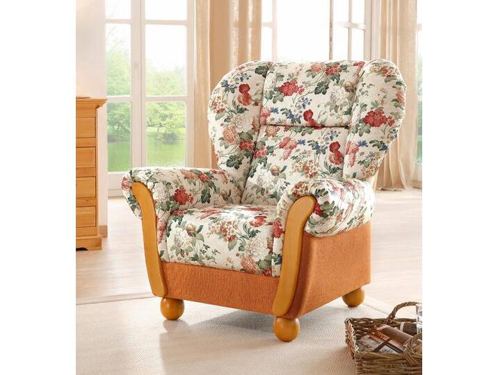 Sessel HOME AFFAIRE Milano, bequemer Ohrensessel im Landhaus-Stil , bunt (terrakotta, geblümt), B:99cm H:107cm T:89cm, Chenille (70% Polyacryl, 30% Polyester), Chenille (70% Polyacryl, 30% Polyester) auf Korpus und Zierkissen, Sitz und Rücken im Blumenmuster u00bbParadiseu00ab (100% Polyester), Sessel, Hochlehnsessel von Home-affaire