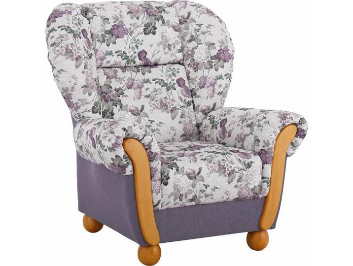 Sessel HOME AFFAIRE Milano, bequemer Ohrensessel im Landhaus-Stil , lila (flieder, flieder geblümt), B:99cm H:107cm T:89cm, Chenille (70% Polyacryl, 30% Polyester), Chenille (70% Polyacryl, 30% Polyester) auf Korpus und Zierkissen, Sitz und Rücken im Blumenmuster u00bbParadiseu00ab (100% Polyester), Sessel, Hochlehnsessel von Home-affaire