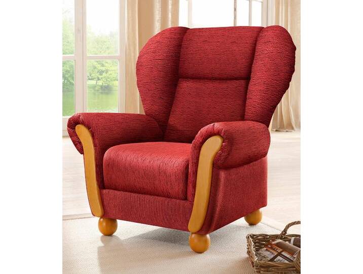 Sessel HOME AFFAIRE Milano, bequemer Ohrensessel im Landhaus-Stil , rot, B:99cm H:107cm T:89cm, Chenille (70% Polyacryl, 30% Polyester), Chenille (70% Polyacryl, 30% Polyester) auf Korpus und Zierkissen, Sitz und Rücken im Blumenmuster u00bbParadiseu00ab (100% Polyester), Sessel, Hochlehnsessel von Home-affaire