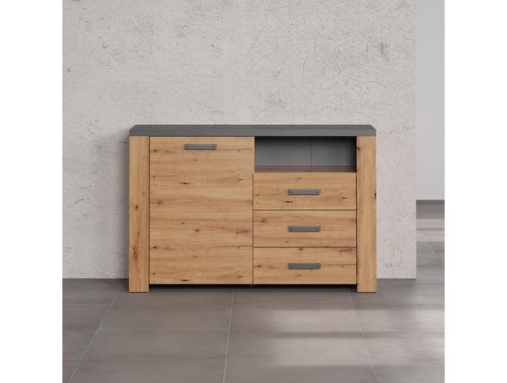 Sideboard HOME AFFAIRE Ambres , braun (artisan eiche melamin), B:127cm H:83cm T:40cm, FSC-zertifizierter Holzwerkstoff, Sideboards, Sideboard, 1 Tür, 3 Schubkasten, 1 Fach, Soft-Close 127/40/83 cm von Home-affaire