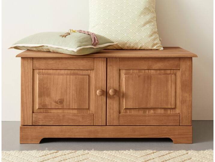 Sitzbank HOME AFFAIRE Lisa , beige (natur gebeizt, gewachst), B:90cm H:45cm T:45cm, FSC-zertifizierter Holzwerkstoff, Massivholz, Sitzbänke, mit Stauraum und 2 Drehtüren, Breite 90 cm von Home-affaire