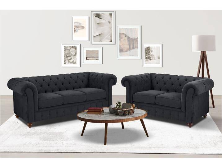 Sitzgruppe HOME AFFAIRE Chesterfield , grau (anthrazit,), H:74cm T:89cm, Sitzmöbel-Sets, hochwertige Knopfheftung, bestehend aus 2- und 3-Sitzer von Home-affaire