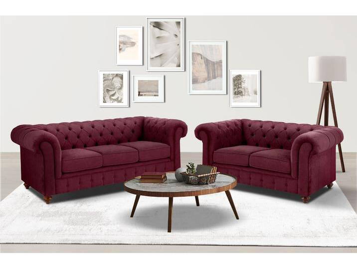 Sitzgruppe HOME AFFAIRE Chesterfield , rot (weinrot,), H:74cm T:89cm, Sitzmöbel-Sets, hochwertige Knopfheftung, bestehend aus 2- und 3-Sitzer von Home-affaire