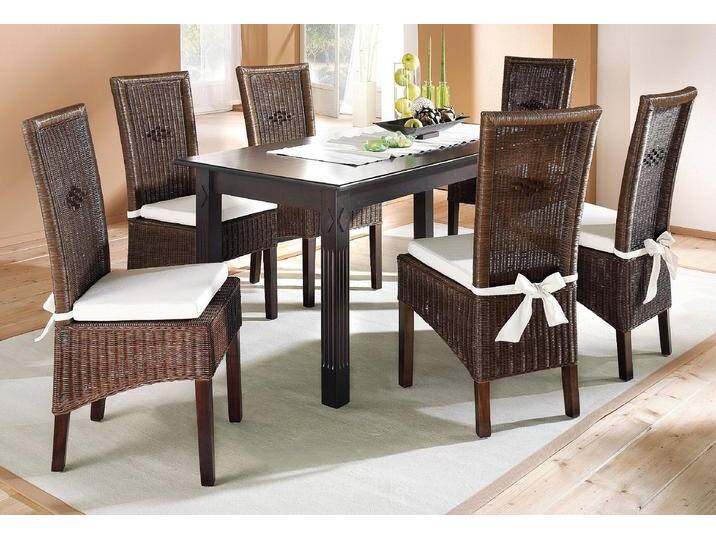 Stuhl HOME AFFAIRE Stuhlparade, TOPSELLER , braun (dunkelbraun), B:46cm H:102,5cm T:56,5cm, Geflecht Rattan, Stühle, Rattanstuhl, 2 Stück inkl. Sitzkissen, in Handarbeit gefertigt von Home-affaire