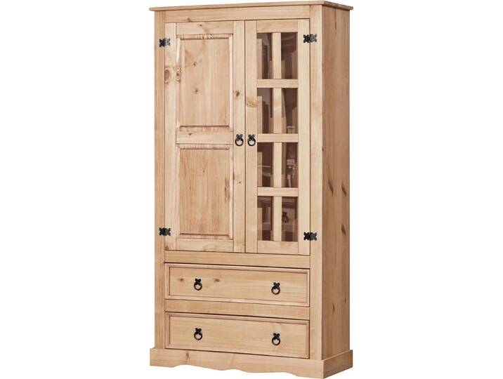 Vitrine HOME AFFAIRE, gelb (honig), B:100cm H:190cm T:41cm, Glas, Massivholz, Schränke, mit sichtbarer Maserung und schwarzen Beschlägen von Home-affaire