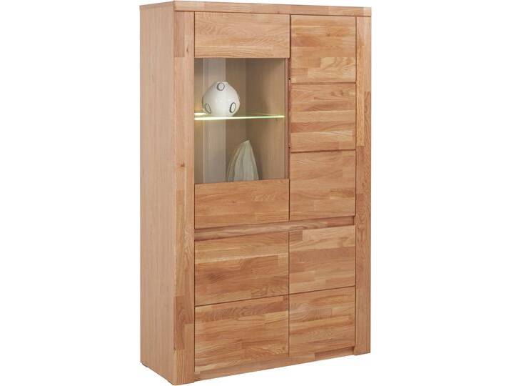 Vitrine HOME AFFAIRE Burani , braun (eiche teilmassiv), B:90cm H:145cm T:35cm, Holz teilmassiv, Schränke, grifflose Optik von Home-affaire