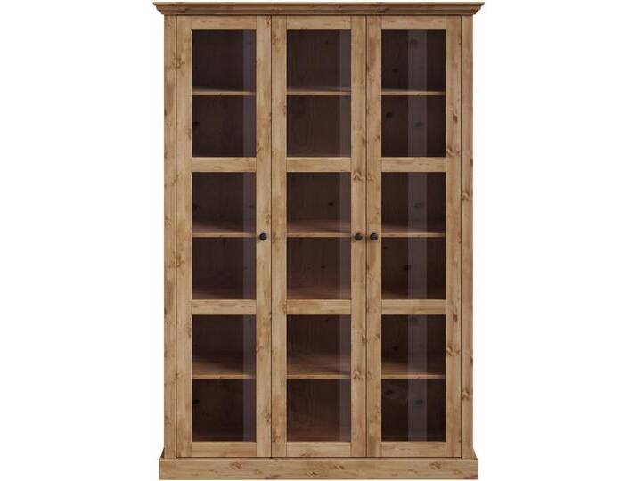 Vitrine HOME AFFAIRE Meliss , beige (natur), B:132cm H:192cm T:39cm, Massivholz, Schränke, aus massiver Kiefer, mit viel Stauraum von Home-affaire