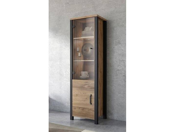 Vitrine HOME AFFAIRE Olin , schwarz (appenzeller fichte, schwarz matt), B:56cm H:191cm T:43cm, FSC-zertifizierter Holzwerkstoff, Dekorfolie, Schränke, Höhe 191 cm von Home-affaire