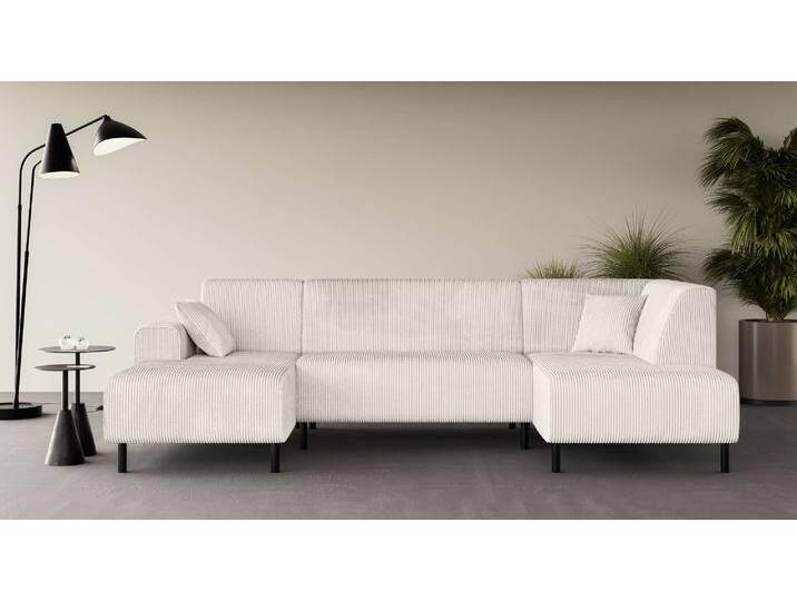 Wohnlandschaft HOME AFFAIRE ARROS U-Form mit Wellenunterfederung, Maße B/T/H: 300/163/81 cm , beige (creme), B:300cm H:81cm T:163cm, 100% Polyester, Sofas, incl. Zierkissen, mit Recamiere links/rechts bestellbar, auch in Cord von Home-affaire