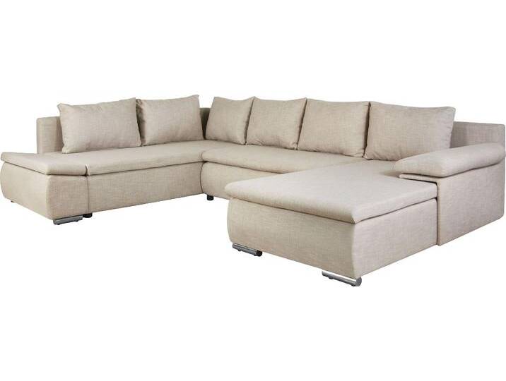 Wohnlandschaft HOME AFFAIRE Acra U-Form , beige (creme), B:325cm H:83cm T:229cm, 100% Polyester, Sofas, mit Bettfunktion und Bettkasten, in Mattenoptik von Home-affaire