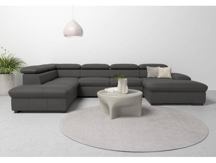 Wohnlandschaft HOME AFFAIRE Alberto U-Form , braun (mokka), B:350cm H:73cm T:228cm, Luxus-Microfaser in Lederoptik (100% Polyester);Microfaser in Antiklederoptik (100% Polyester);Luxus-Microfaser Vintageoptik (100% Polyester);Luxus-Microfaser weich (90%Polyester 10%Polyamid), Sofas, Wohnlandschaft, mit Kopfteilverstellung, wahlweise mit Bettfunktion von Home-affaire