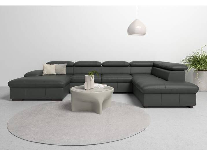 Wohnlandschaft HOME AFFAIRE Alberto U-Form , grau (anthrazit), B:350cm H:73cm T:228cm, Luxus-Microfaser in Lederoptik (100% Polyester), Microfaser in Antiklederoptik (100% Polyester), Luxus-Microfaser Vintageoptik (100% Polyester), Luxus-Microfaser weich (90%Polyester 10%Polyamid), Sofas, mit Kopfteilverstellung, wahlweise mit Bettfunktion von Home-affaire