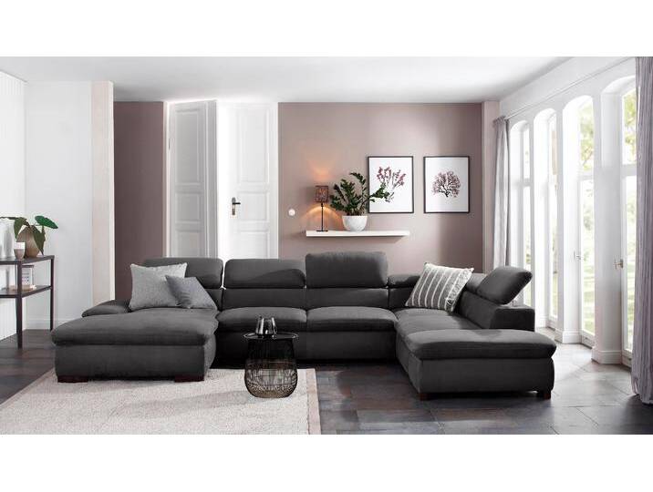 Wohnlandschaft HOME AFFAIRE Alberto U-Form , grau (graphit), B:350cm H:73cm T:228cm, 100% Polyester, Microfaser in Antiklederoptik (100% Polyester), Luxus-Microfaser Vintageoptik (100% Polyester), Luxus-Microfaser weich (90%Polyester 10%Polyamid), Sofas, mit Kopfteilverstellung, wahlweise mit Bettfunktion von Home-affaire