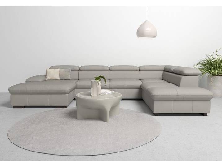 Wohnlandschaft HOME AFFAIRE Alberto U-Form , grau (hellgrau), B:350cm H:73cm T:228cm, Luxus-Microfaser in Lederoptik (100% Polyester), Microfaser in Antiklederoptik (100% Polyester), Luxus-Microfaser Vintageoptik (100% Polyester), Luxus-Microfaser weich (90%Polyester 10%Polyamid), Sofas, mit Kopfteilverstellung, wahlweise mit Bettfunktion von Home-affaire