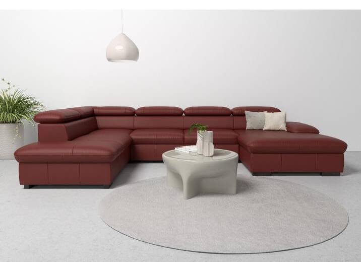 Wohnlandschaft HOME AFFAIRE Alberto U-Form , rot (merlot), B:350cm H:73cm T:228cm, Luxus-Microfaser in Lederoptik (100% Polyester);Microfaser in Antiklederoptik (100% Polyester);Luxus-Microfaser Vintageoptik (100% Polyester);Luxus-Microfaser weich (90%Polyester 10%Polyamid), Sofas, Wohnlandschaft, mit Kopfteilverstellung, wahlweise mit Bettfunktion von Home-affaire