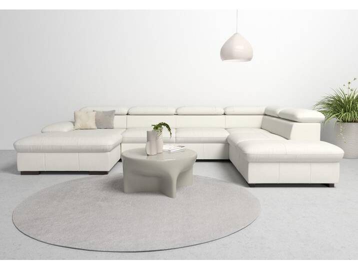 Wohnlandschaft HOME AFFAIRE Alberto U-Form , weiß (altweiß), B:350cm H:73cm T:228cm, Luxus-Microfaser in Lederoptik (100% Polyester), Microfaser in Antiklederoptik (100% Polyester), Luxus-Microfaser Vintageoptik (100% Polyester), Luxus-Microfaser weich (90%Polyester 10%Polyamid), Sofas, mit Kopfteilverstellung, wahlweise mit Bettfunktion von Home-affaire