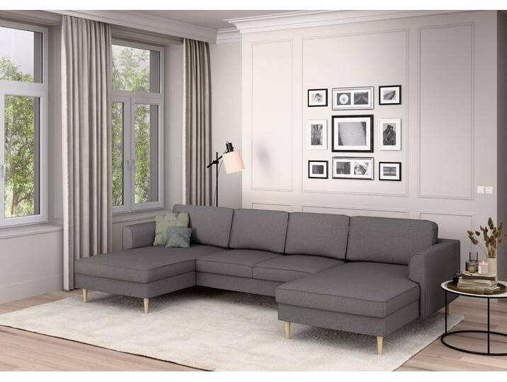 Wohnlandschaft HOME AFFAIRE Booster Couch wahlweise mit Schlaffunktion und Bettkasten-auch in Cord , grau (anthrazit), B:232cm H:83cm T:161cm, 100% Polyester, Sofas, Sofa in U-Form, Breite 305 cm von Home-affaire