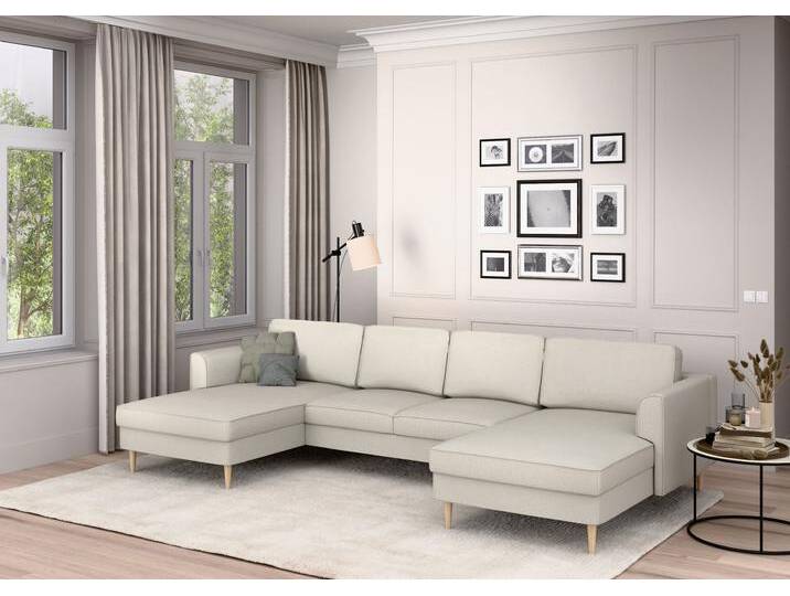 Wohnlandschaft HOME AFFAIRE Booster Couch wahlweise mit Schlaffunktion und Bettkasten-auch in Cord , grau (sandgrau), B:232cm H:83cm T:161cm, 100% Polyester, Sofas, Sofa in U-Form, Breite 305 cm von Home-affaire