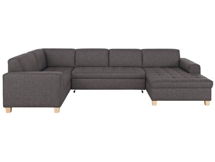 Wohnlandschaft HOME AFFAIRE Corby U-Form , grau (anthrazit), B:333cm H:80cm T:199cm, Struktur fein (100% Polyester), Chenille (100% Polyester), NaturLEDER (echtes Rindsleder) auf Sitzfläche, Kunstleder im Korpus, Melrose (100% Polyester), Sofas, wahlweise mit Bettfunktion, Steppung auf Sitzfläche von Home-affaire