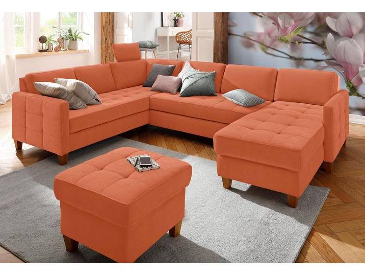 Wohnlandschaft HOME AFFAIRE Earl U-Form , braun (schoko), B:292cm H:80cm T:204cm, Struktur fein (100% Polyester), Luxus-Microfaser ALTARA NUBUCK (100% Polyester), Luxus-Microfaser in Lederoptik (100% Polyester), Sofas, wahlweise auch mit Bettfunktion oder Bettfunktion mit Bettkasten von Home-affaire