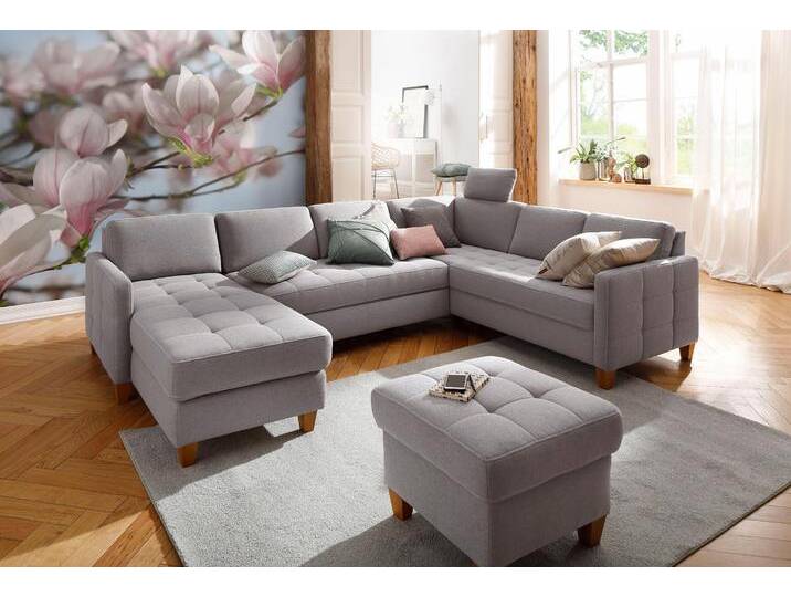 Wohnlandschaft HOME AFFAIRE Earl U-Form , grau, B:292cm H:80cm T:204cm, Struktur fein (100% Polyester), Luxus-Microfaser ALTARA NUBUCK (100% Polyester), Luxus-Microfaser in Lederoptik (100% Polyester), Sofas, wahlweise auch mit Bettfunktion oder Bettfunktion mit Bettkasten von Home-affaire