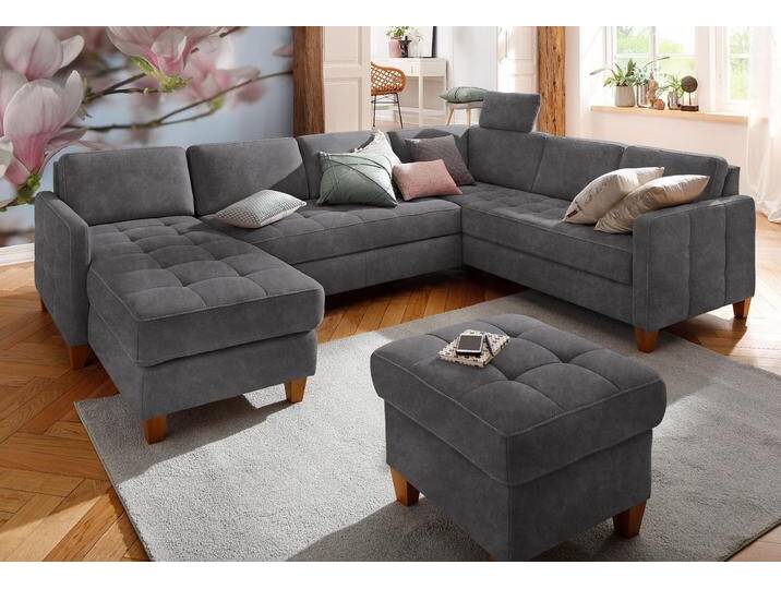 Wohnlandschaft HOME AFFAIRE Earl U-Form , grau (anthrazit), B:292cm H:80cm T:204cm, Struktur fein (100% Polyester), Luxus-Microfaser ALTARA NUBUCK (100% Polyester), Luxus-Microfaser in Lederoptik (100% Polyester), Sofas, wahlweise auch mit Bettfunktion oder Bettfunktion mit Bettkasten von Home-affaire