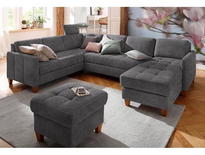 Wohnlandschaft HOME AFFAIRE Earl U-Form , grau (anthrazit), B:292cm H:80cm T:204cm, Struktur fein (100% Polyester);Luxus-Microfaser ALTARA NUBUCK (100% Polyester);Luxus-Microfaser in Lederoptik (100% Polyester), Sofas, wahlweise auch mit Bettfunktion oder Bettfunktion mit Bettkasten von Home-affaire