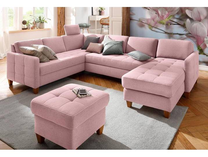 Wohnlandschaft HOME AFFAIRE Earl U-Form , rosa (flamingo), B:292cm H:80cm T:204cm, Struktur fein (100% Polyester), Luxus-Microfaser ALTARA NUBUCK (100% Polyester), Luxus-Microfaser in Lederoptik (100% Polyester), Sofas, wahlweise auch mit Bettfunktion oder Bettfunktion mit Bettkasten von Home-affaire