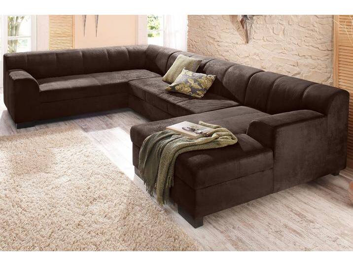 Wohnlandschaft HOME AFFAIRE Falk U-Form , braun (mocca), B:320cm H:77cm T:90cm, Luxus-Microfaser (100% Polyester), Microfaser PRIMABELLE (100% Polyester), Microfaser in Antiklederoptik (100% Polyester), Sofas, mit Federkern und wahlweise mit Bettfunktion von Home-affaire