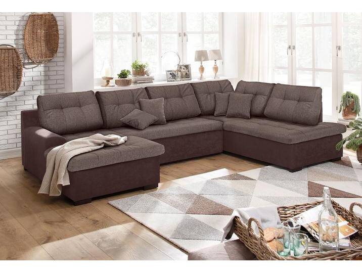 Wohnlandschaft HOME AFFAIRE Föhr U-Form , braun (mittelbraun), B:310cm H:75cm T:200cm, 100% Polyester PRIMABELLE/Webstoff;100% Polyester Melrose/Struktur grob;100% Polyester Luxus-Microfaser/Struktur, Sofas, wahlweise mit Bettfunktion von Home-affaire