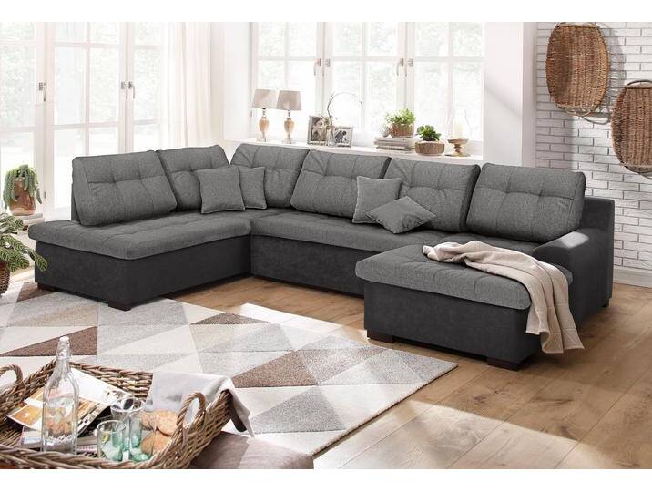 Wohnlandschaft HOME AFFAIRE Föhr U-Form , grau (hellgrau), B:310cm H:75cm T:200cm, 100% Polyester PRIMABELLE/Webstoff, 100% Polyester Melrose/Struktur grob, 100% Polyester Luxus-Microfaser/Struktur, Sofas, wahlweise mit Bettfunktion von Home-affaire