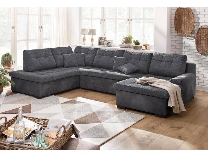 Wohnlandschaft HOME AFFAIRE Föhr U-Form , schwarz (schwarz, anthrazit), B:310cm H:75cm T:200cm, 100% Polyester PRIMABELLE/Webstoff, 100% Polyester Melrose/Struktur grob, 100% Polyester Luxus-Microfaser/Struktur, Sofas, wahlweise mit Bettfunktion von Home-affaire