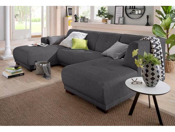 Wohnlandschaft HOME AFFAIRE Langeland U-Form , grau (anthrazit), B:297cm H:85cm T:163cm, Filzoptik (100% Polyester), Struktur (100% Polyester), Webstoff (100% Polyester), Sofas, incl. 2 Zierkissen, Recamiere wahlweise links oder rechts von Home-affaire