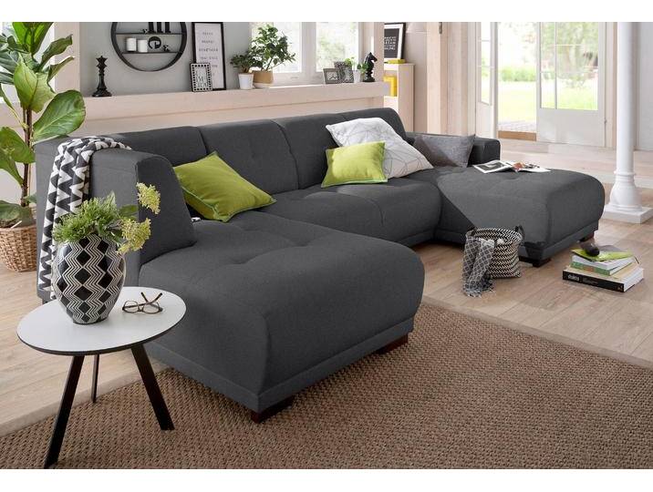 Wohnlandschaft HOME AFFAIRE Langeland U-Form , grau (anthrazit), B:297cm H:85cm T:163cm, Filzoptik (100% Polyester);Struktur (100% Polyester);Webstoff (100% Polyester), Sofas, incl. 2 Zierkissen, Recamiere wahlweise links oder rechts von Home-affaire