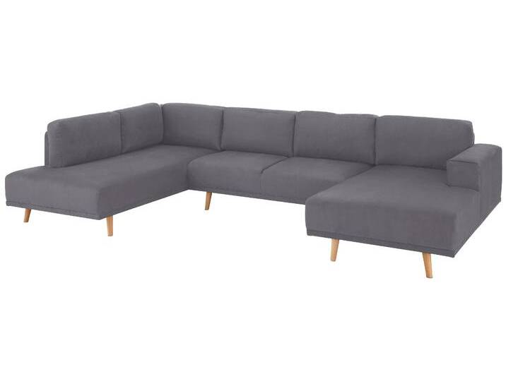 Wohnlandschaft HOME AFFAIRE Lasse U-Form , grau, B:355cm H:84cm T:203cm, Filzoptik (100% Polyester), Luxus-Microfaser (100% Polyester), Struktur fein( 100% Polyester), Sofas, im scandinavischem Stil mit Holzfüßen von Home-affaire