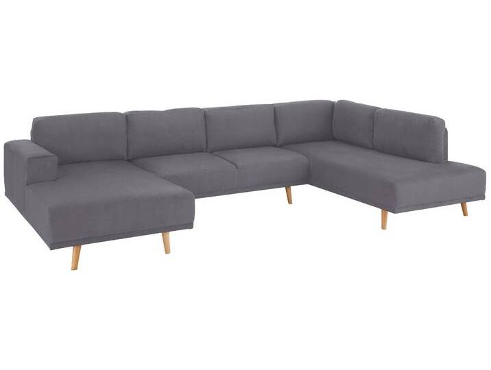 Wohnlandschaft HOME AFFAIRE Lasse U-Form , grau, B:355cm H:84cm T:203cm, Filzoptik (100% Polyester), Luxus-Microfaser (100% Polyester), Struktur fein( 100% Polyester), Sofas, im scandinavischem Stil mit Holzfüßen von Home-affaire