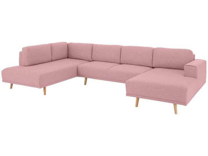 Wohnlandschaft HOME AFFAIRE Lasse U-Form , rosa (rosé), B:355cm H:84cm T:203cm, Filzoptik (100% Polyester), Luxus-Microfaser (100% Polyester), Struktur fein( 100% Polyester), Sofas, im scandinavischem Stil mit Holzfüßen von Home-affaire