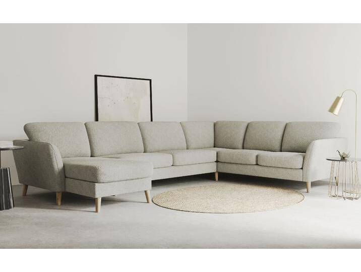 Wohnlandschaft HOME AFFAIRE MARSEILLE XXL 349cm, U-Form, Ottomane rechts/links wählbar , beige, B:349cm H:88cm T:242cm, Struktur fein (58% Polyester, 22% Polypropylen), Filzoptik (100% Polyester), Webstoff (100% Polyester), Sofas, Massivholzbeine Eiche, Landhausstil, Wellenunterfederung von Home-affaire