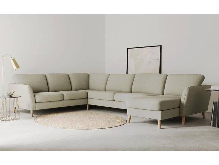 Wohnlandschaft HOME AFFAIRE MARSEILLE XXL 349cm, U-Form, Ottomane rechts/links wählbar , beige, B:349cm H:88cm T:242cm, Struktur fein (58% Polyester, 22% Polypropylen), Filzoptik (100% Polyester), Webstoff (100% Polyester), Sofas, Massivholzbeine Eiche, Landhausstil, Wellenunterfederung von Home-affaire