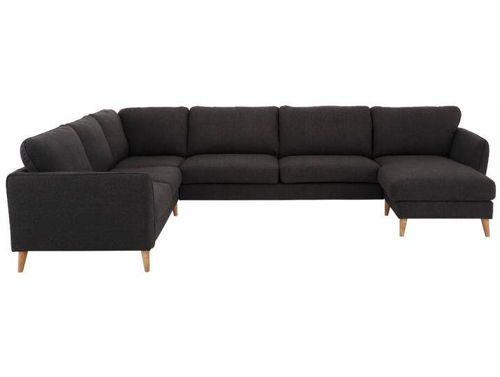 Wohnlandschaft HOME AFFAIRE MARSEILLE XXL 349cm, U-Form, Ottomane rechts/links wählbar , grau (anthrazit), B:349cm H:88cm T:242cm, Struktur fein (58% Polyester, 22% Polypropylen), Filzoptik (100% Polyester), Webstoff (100% Polyester), Sofas, Massivholzbeine Eiche, Landhausstil, Wellenunterfederung von Home-affaire