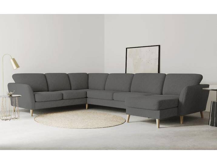 Wohnlandschaft HOME AFFAIRE MARSEILLE XXL 349cm, U-Form, Ottomane rechts/links wählbar , grau (dunkelgrau), B:349cm H:88cm T:242cm, Struktur fein (58% Polyester, 22% Polypropylen), Filzoptik (100% Polyester), Webstoff (100% Polyester), Sofas, Massivholzbeine Eiche, Landhausstil, Wellenunterfederung von Home-affaire